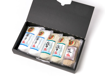 梱包イメージ:Aセット(笹川流れの塩・昆布塩・藻塩)