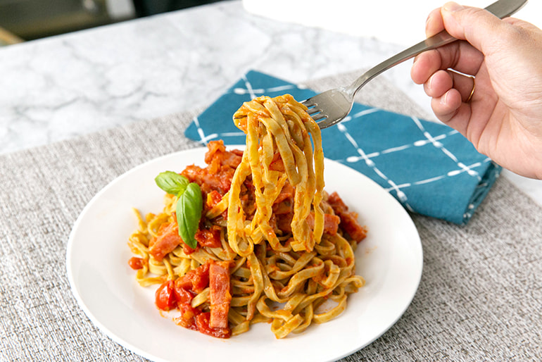茶豆と南蛮エビの生パスタ – 食のアトリエtutae