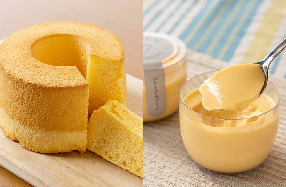 シフォンケーキとプリンのセット