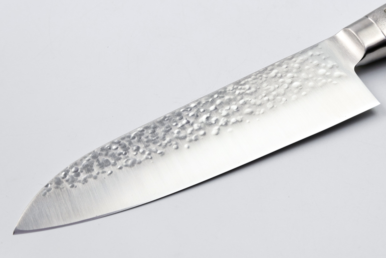 三徳 8Aモリブデンバナジウム鋼 180mm モリブデンバナジウム鋼 鎚目 切付三徳 ステンレス柄 – つば屋庖丁店