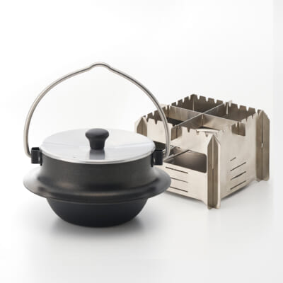クラッド羽釜 小サイズ・五徳・アルコールバーナー 各1個