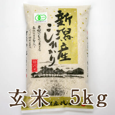 【定期購入】新潟産 JAS認証有機栽培米コシヒカリ「縄文狐島米」玄米5kg