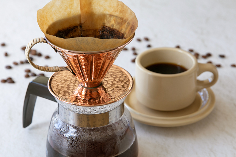 円錐型・1つ穴タイプの純銅珈琲ドリッパー