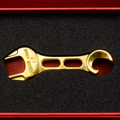 スパナ型ボトルオープナー 純金メッキ仕上げ（化粧箱入）