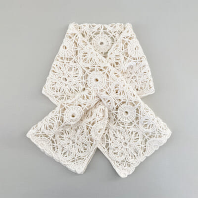 シルクレトロレース柄 ショートストール ホワイト