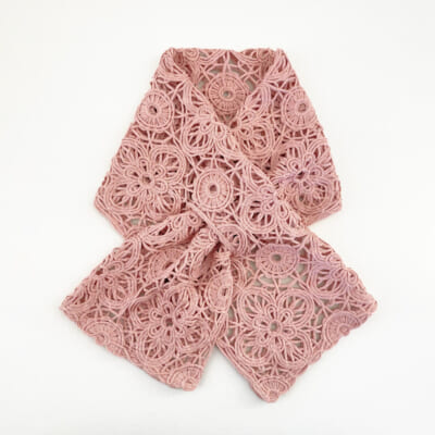 シルクレトロレース柄 ショートストール ダスティピンク