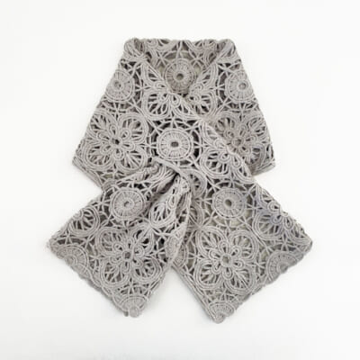 シルクレトロレース柄 ショートストール グレー