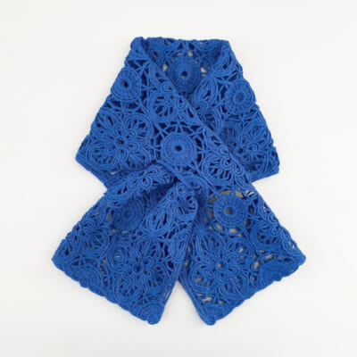 シルクレトロレース柄 ショートストール ロイヤルブルー