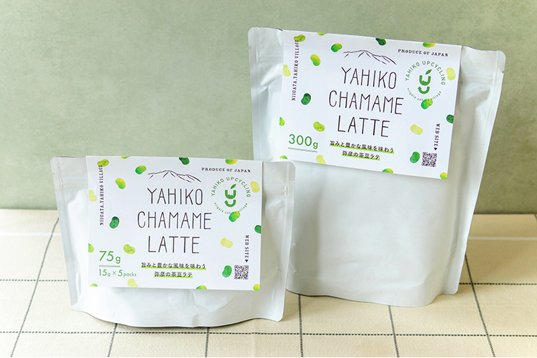 規格外をさやごと粉末にした「茶豆ラテ」